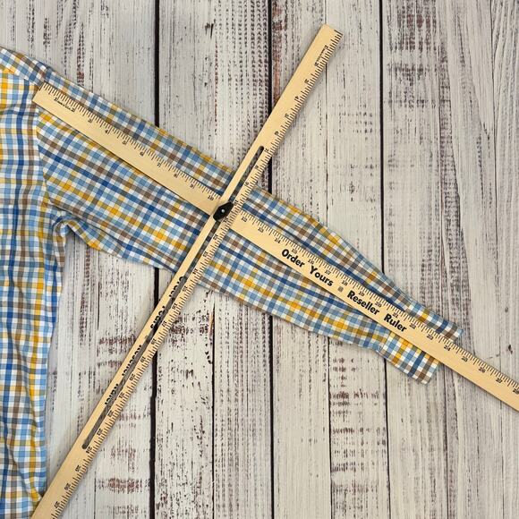 Peter Millar Men’s S Blue Yellow Plaid 100% Cotton Button Down Classic Fit - Picture 6 of 8